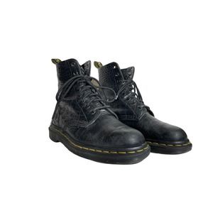 Dr Martens Pascal Croc Boots Women's Black Leather Combat Style Boots Embossed 6